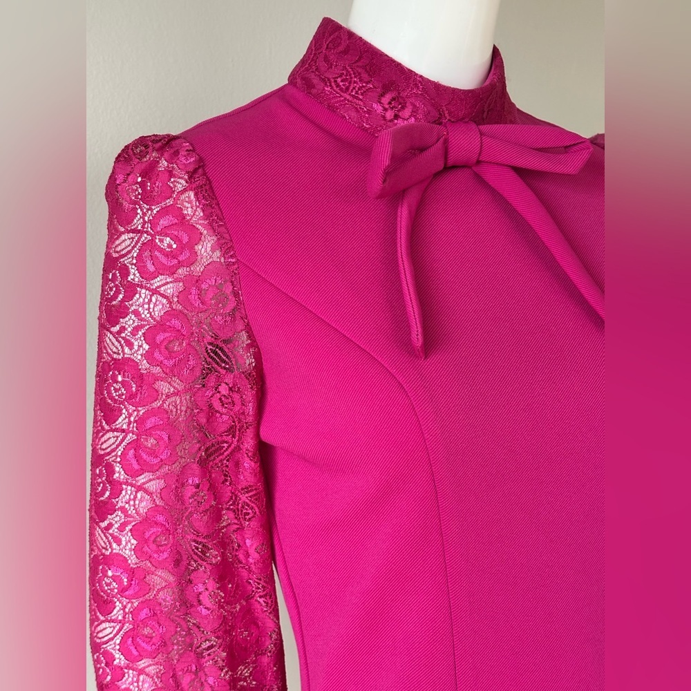 Miu Miu Pink Lace Sleeve Blouse Bow Top Italy S - Picture 3 of 11